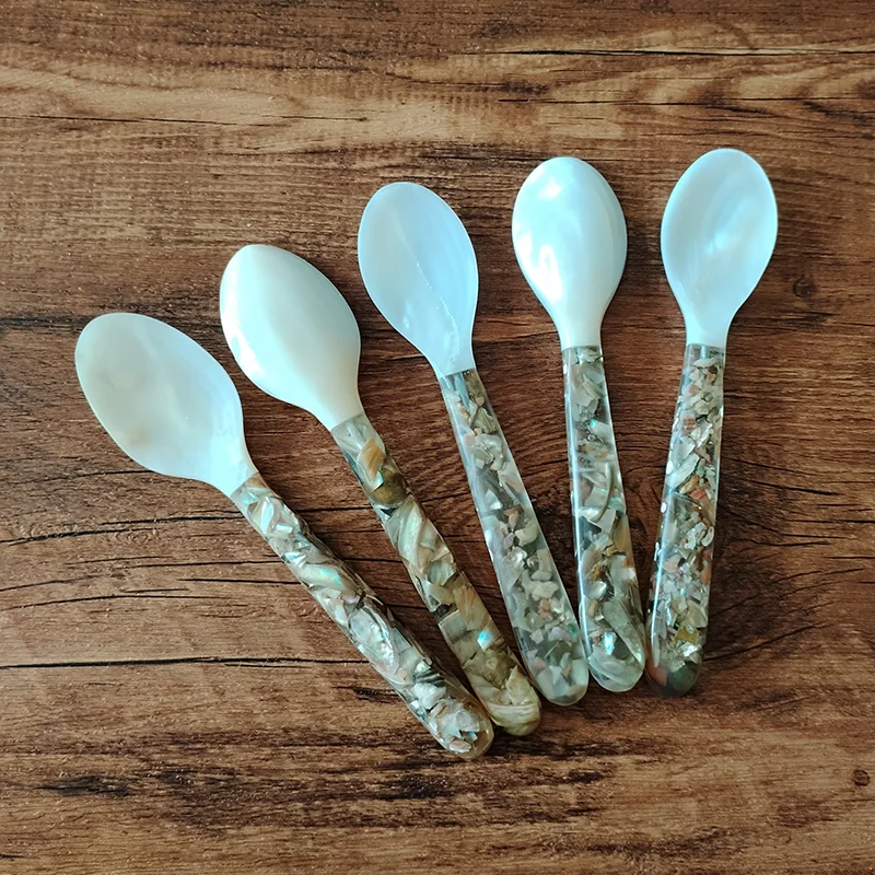 White Mother of Pearl Caviar Spoons for Caviar, Egg, Icecream Coffee Serving Natural Shell Forks Spoon Tableware Home Craft