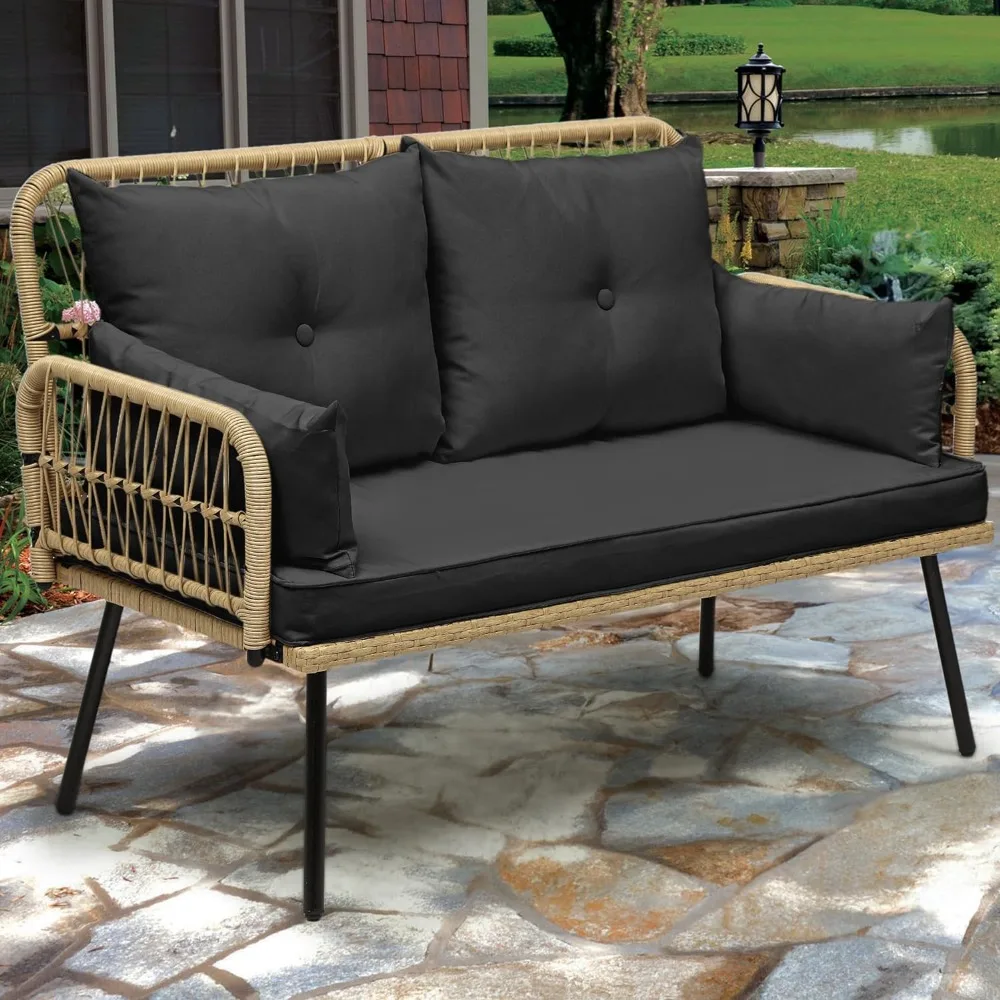 

Courtyard furniture wicker outdoor double sofa, backyard, balcony, and deck all weather wicker dialogue, with cushions