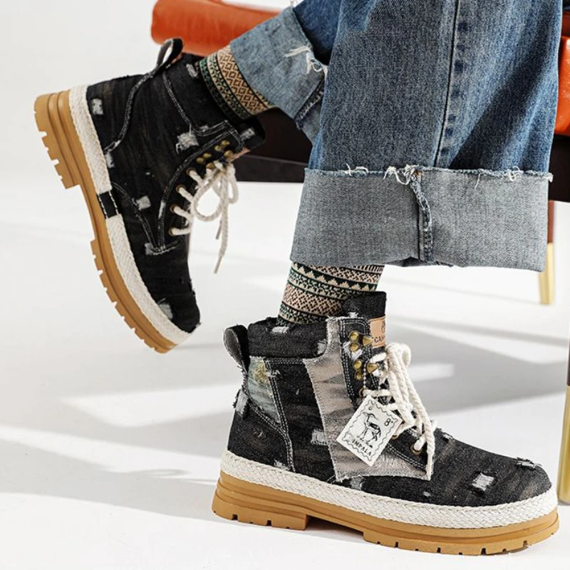 

Men Shoes Canvas Ankle Short Barrel Booties Boots for Men Spring Autumn High Quality Original Deals Pop Offer Vintage Casual