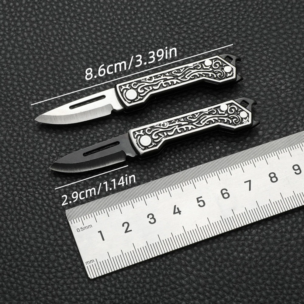 Mini Utility Knife with Bottle Opener Vintage Pattern Handle Small Package Opener Paper Cutter Silver or Black Blade