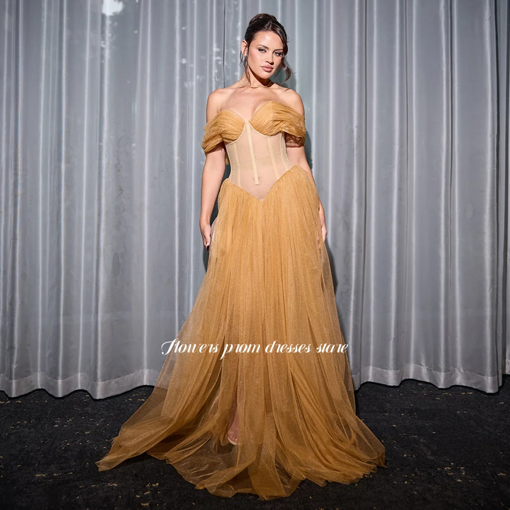 

Flowers Off Shoulder Party Gown with Pleats Prom Gowns Sweetheart Evening Gowns for Fairy فساتين السهرة Customized