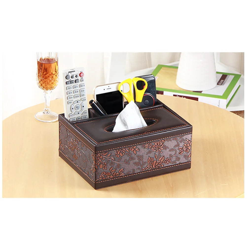 

PU Multifunctional Tissue Box Desktop Organizer Pencil Scissor Holder Remote Control Holder Eco Friendly