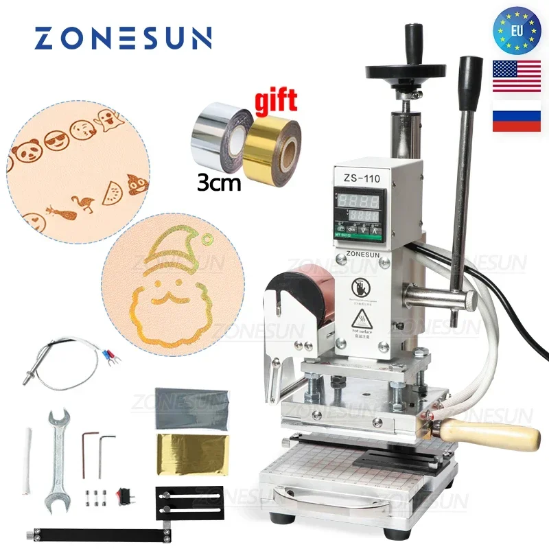 ZONESUN ZS-110 press trainer heat press machine For Wood presses PVC Paper Custom Logo Making hot foil stamping machine 300W