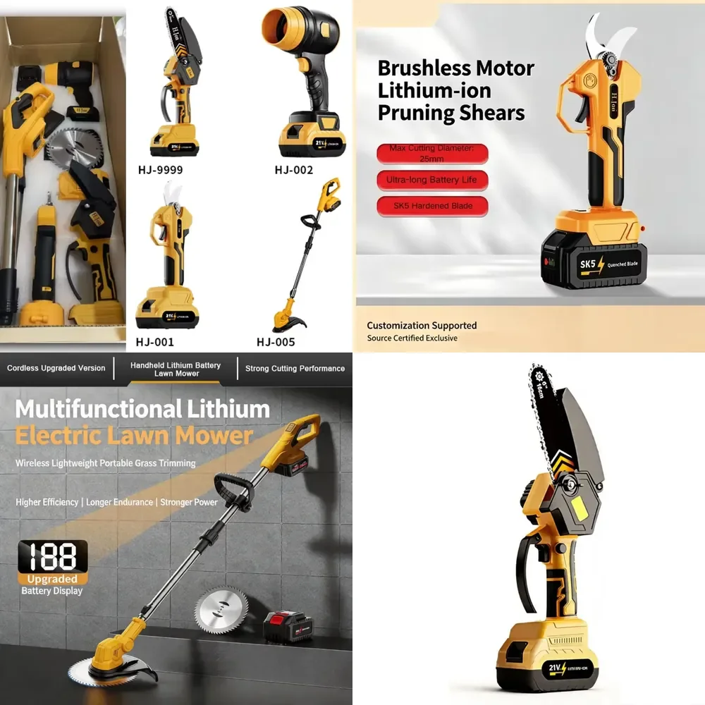 Industrial 4-in-1 Cordless Lithium Garden Tool Combo Kit Electric Chainsaw Pruner Grass Trimmer Leaf Blower 21V