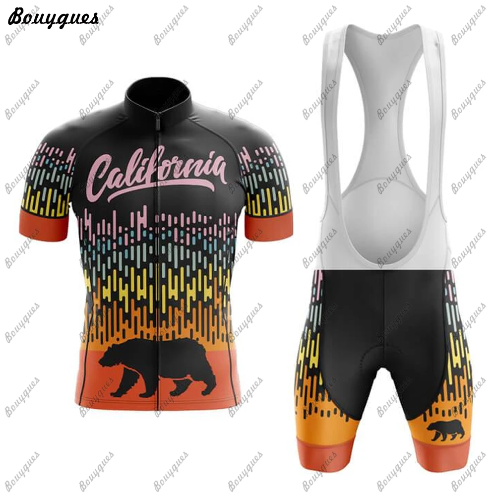 CALIFORNIA Men Cycling Jersey Set Summer Cycling Clothing MTB Bike Clothes Uniform Maillot Ropa Ciclismo Cycling Bicycle Suit