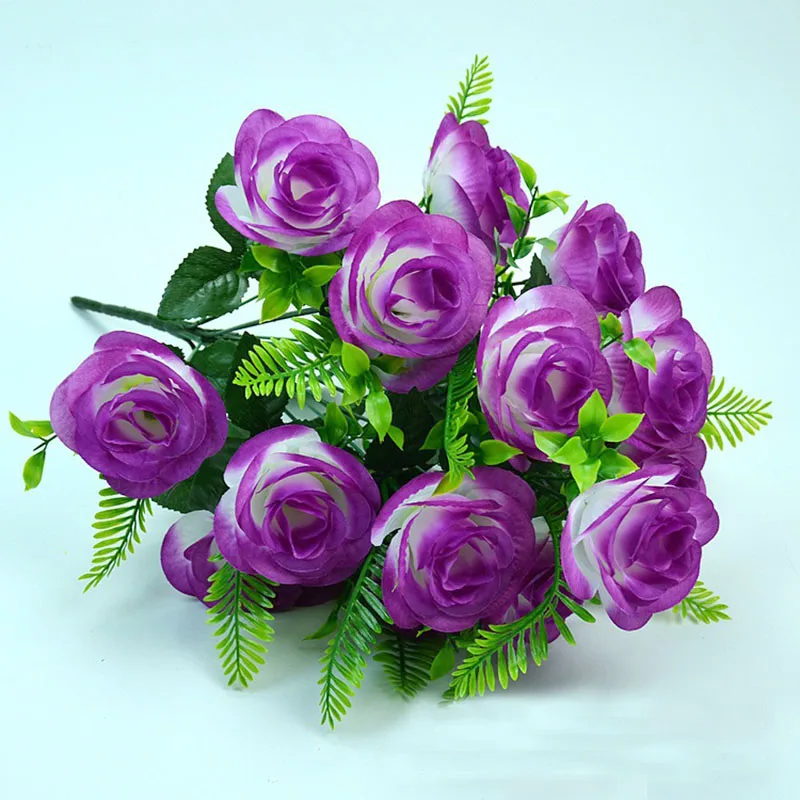 Künstlicher Blumenstrauß, 18-köpfige Rose, rosa Seidenpfingstrose, großer Kopf und Knospe, günstige Kunstblumen für Zuhause, Party, Hochzeit, Dekoration – Detail 10