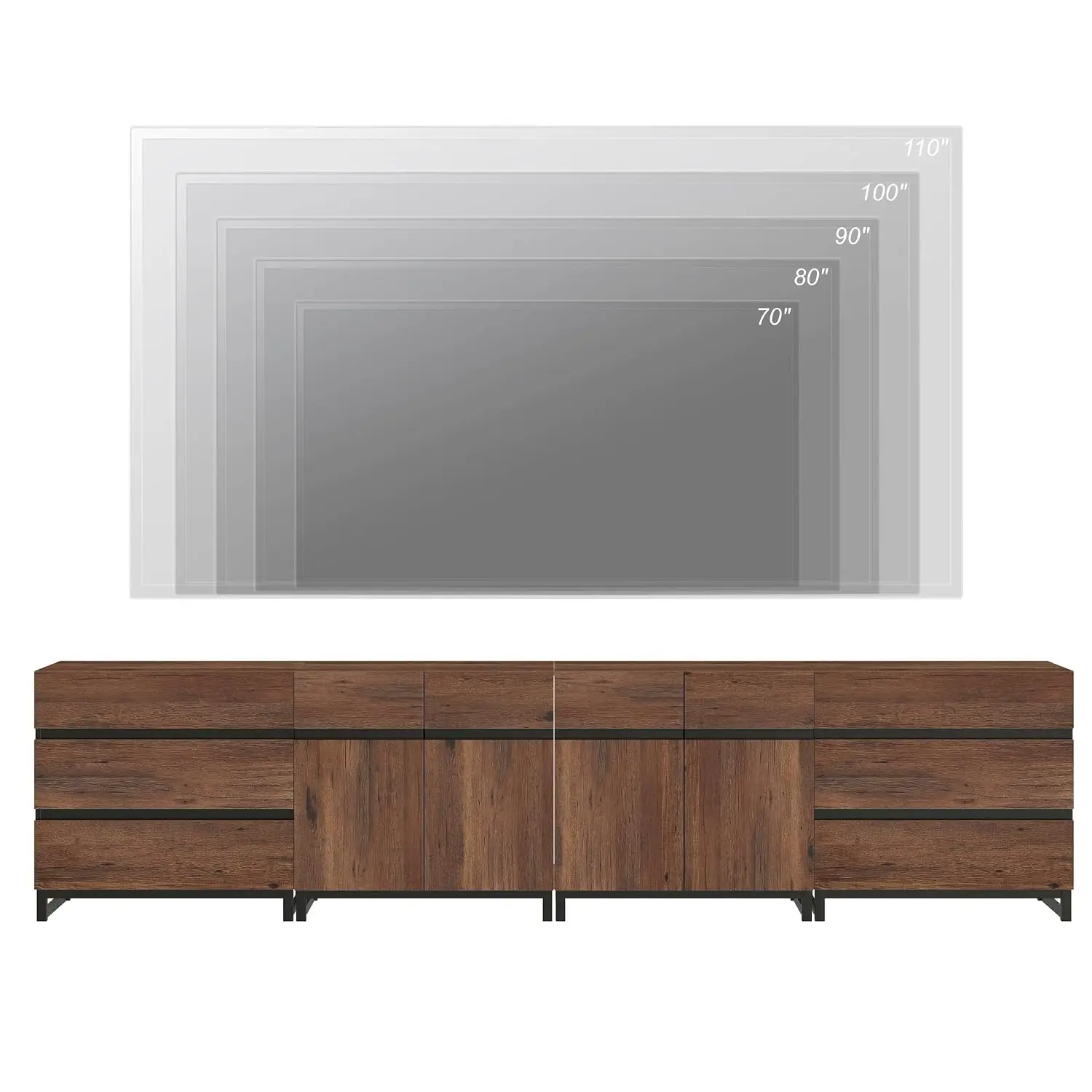 TV Stand for 120 Inch TVs, 4-in-1 Console with 6 Drawers & Adjustable Shelves,, Brown, Customized