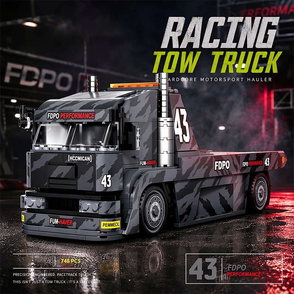 748 PCS Speed Racing Monster KamaZ Tow Truck Building Blocks City Flatbed Trailer Truck Sports Car Model Bricks Garage Toys Gift