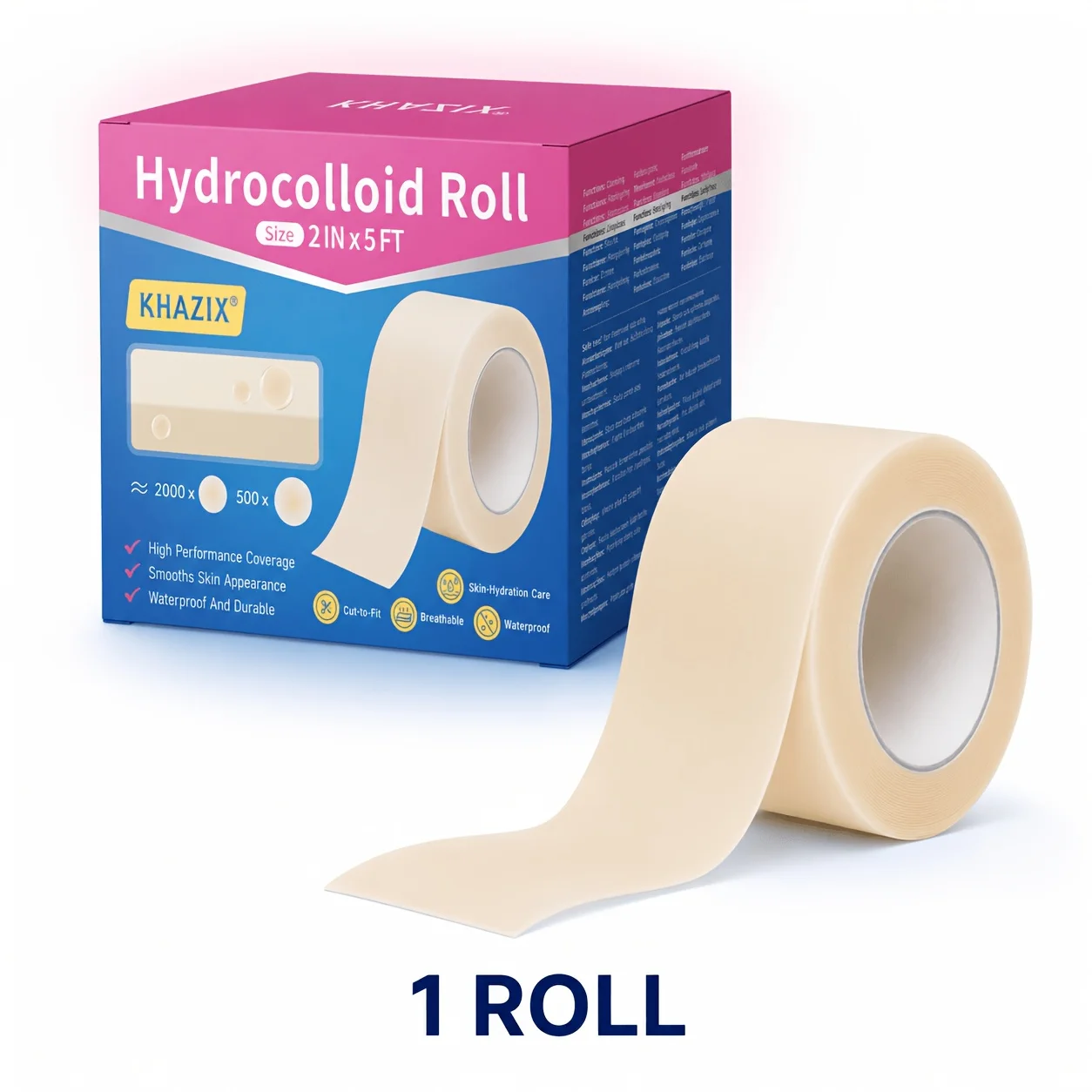 1roll Self-adhesive water-based colloid acne patch roll, anti-stain, reduces friction, water-resistant and breathable.