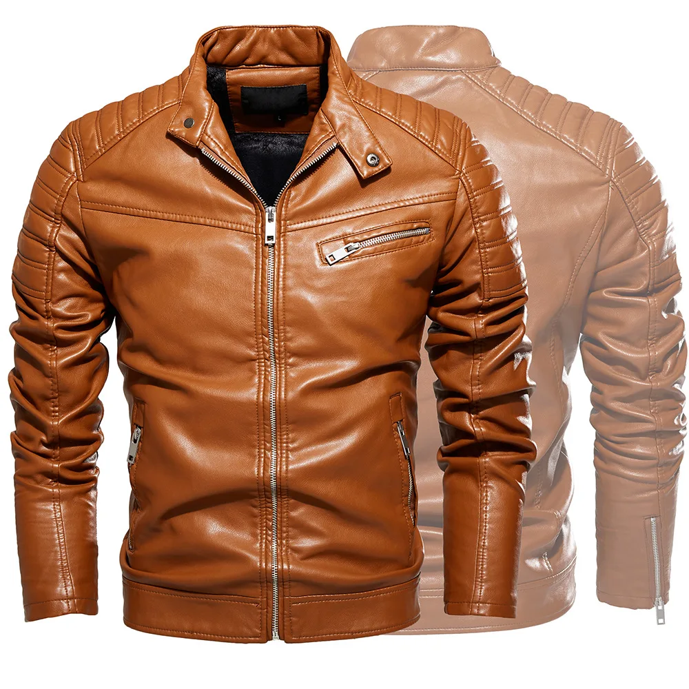 

PU Leather Motorcycle Coat for Men, Mock Neck, Plush, Business, Punk, Sports, High Quality, Fashion, Winter