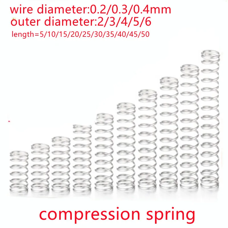 20pcs Wire Diameter 0.2mm 0.3mm 0.4mm Stainless Steel Compression Spring 304 Sus Compressed Spring Y-type Rotor Return Spring