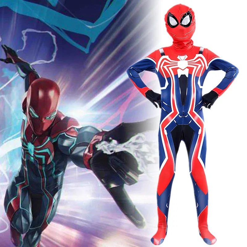 

Boys Spiderman Costume Marvel's Spider Man Game Velocity Suit Children Cosplay Spandex with Cape Birthday Christmas Gift