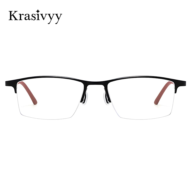 Krasivyy Titanium Semi-Rim Glasses Frame Men Rectangle Business TR90 Half-Rim Eyeglasses European Brand Quality Eyewear 8749