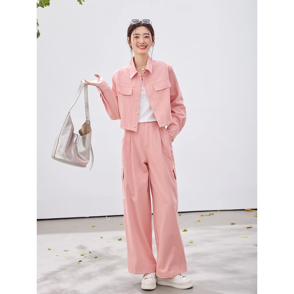 VIMLY Women's 3 Piece Set 2026 Spring New Utility Cargo Style Printed Tank Top Cropped Jacket straight pants Women's suit 30789 - view 5
