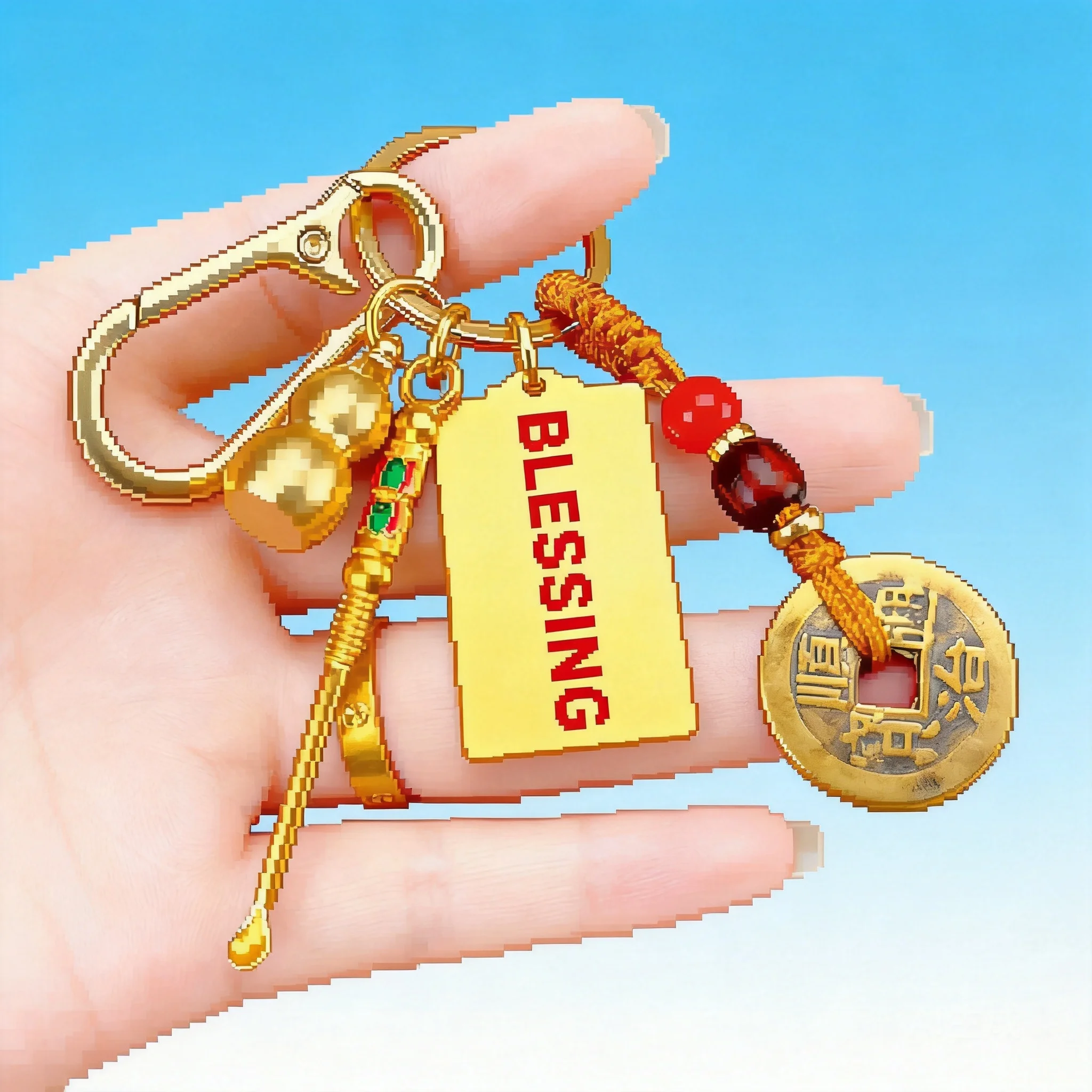 2026 Chinese Style Lucky Keychain For Car Pendant Bag Decor Daily Carry With Brass Gourd Ear Pick Fu Amulet Mountain Ghost Coin