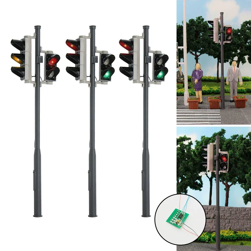 Railway Train Traffic Light Model Singal Lamp Diorama Illuminated Lamppost Layout Sand Table Garden Decoration 3pcs/Lot