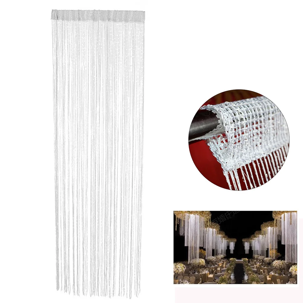 2pcs Thickened Door String Curtain Thread Curtain Wall Window Room Divider Tassel Curtain for Home Wedding Party (Silver + White