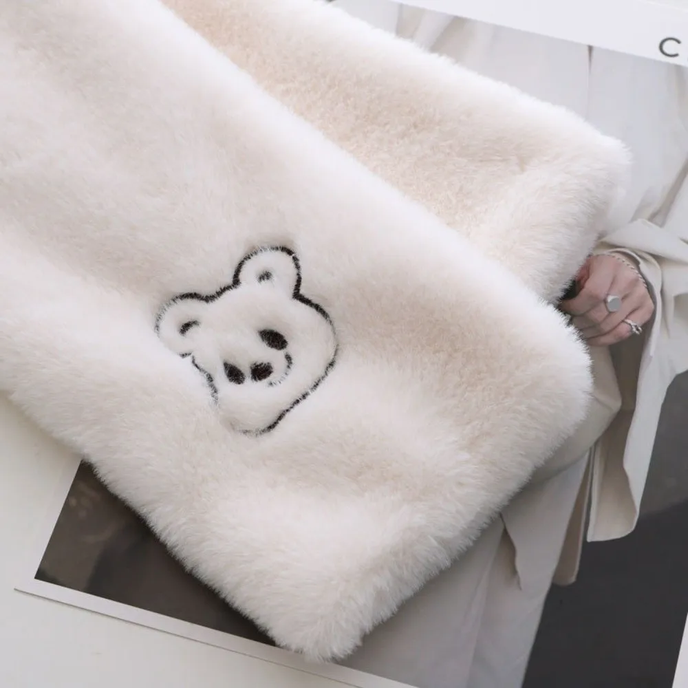 

New Cartoon Bear Scarf Faux Rabbit Fur Soft Snood Neckerchief Warmer Solid Color Neck Collar Women