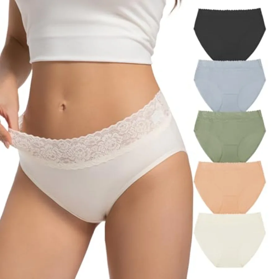 

Cotton Underwear for Women Lace Panties Soft Stretch Breathable Briefs Pack