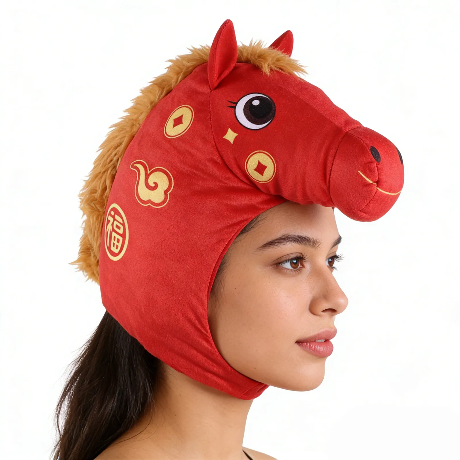 Red Zodiac Horse Hat 2026 Year of The Horse Costume Headwear for Lunar New Year Party Spring Carnival Dress Up