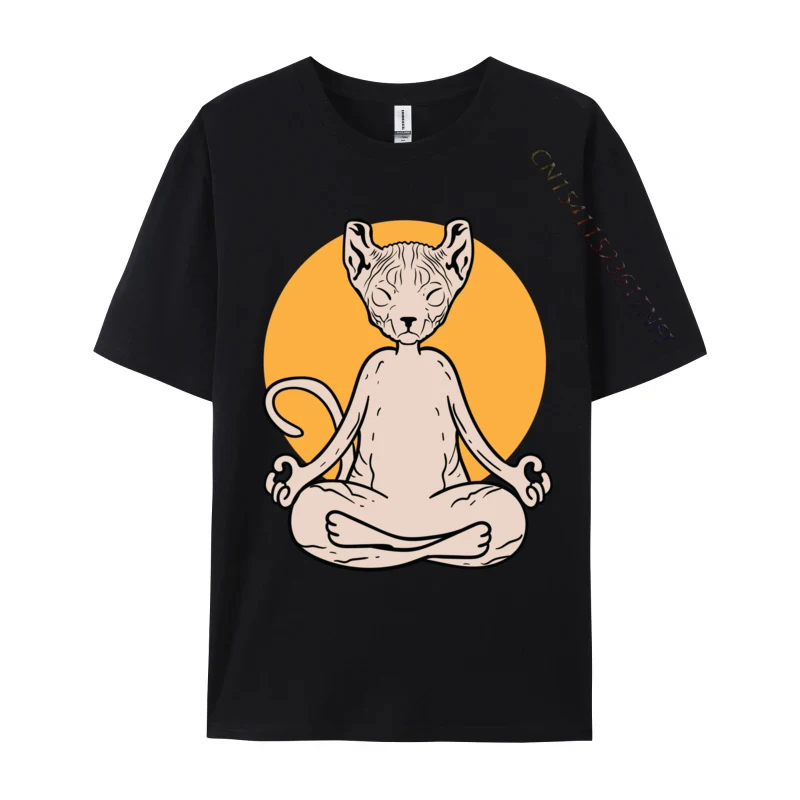 Sphynx Hairless Cat Lover Yoga Meditation JT Faddish Print Birthday T Shirts NEW YEAR DAY Cotton Tops & Tees for Men Clothing