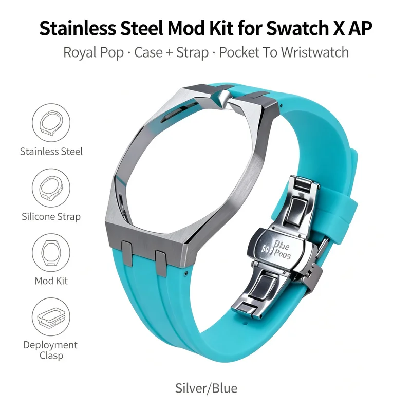 Premium Stainless Steel Mod Kit for Swatch AP Royal Pop Case Strap Pocket To Wristwatch Silver Blue Men Personalized Accessories