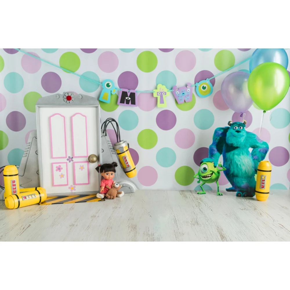 Disney Blue Backdrop Monsters Inc James P. Sullivan Mike Wazowski Baby Happy Birthday Party Cartoon Decoration Background Banner