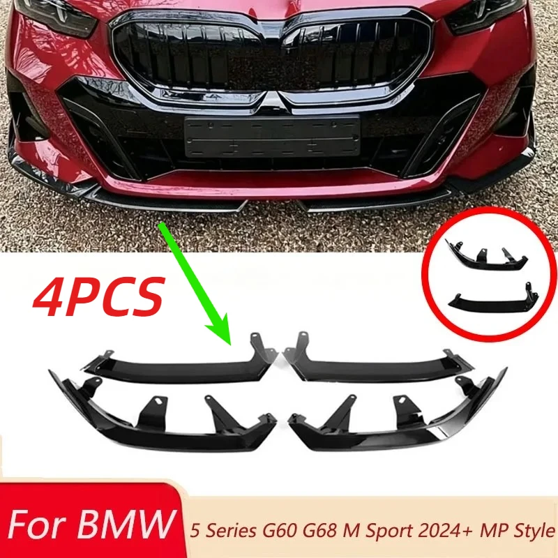 4 PCS Car Front Bumper For BMW 5 Series G60 G68 M Sport 2024+ MP Style Front Lip Spoiler Diffuser Tuning Body Kit Accessories