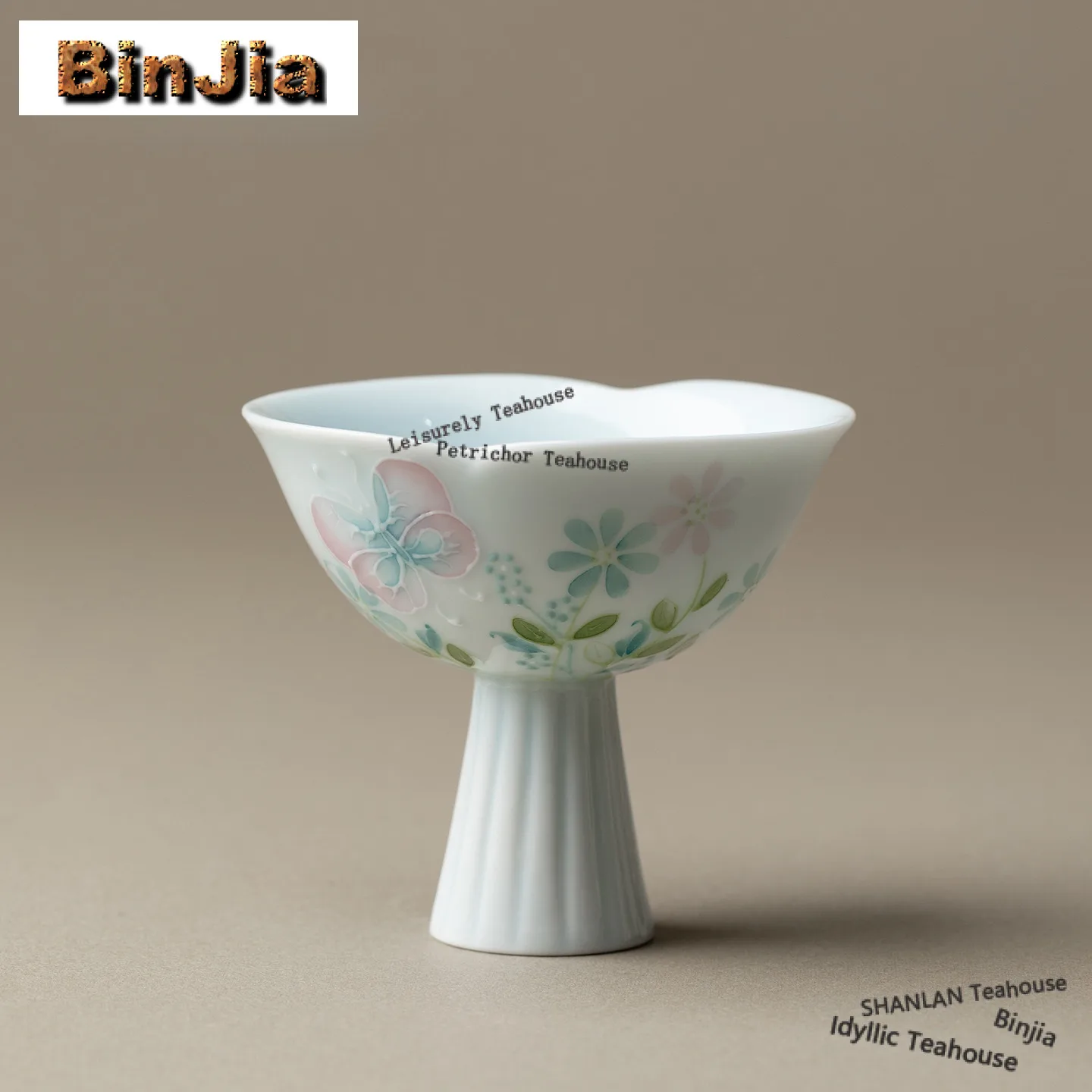 

50ml Hand-painted Butterfly Flower High Foot Teacup Aesthetic Tea Bowl Cute Cup Tea-tasting Smelling Cup Chazhan Master Cups