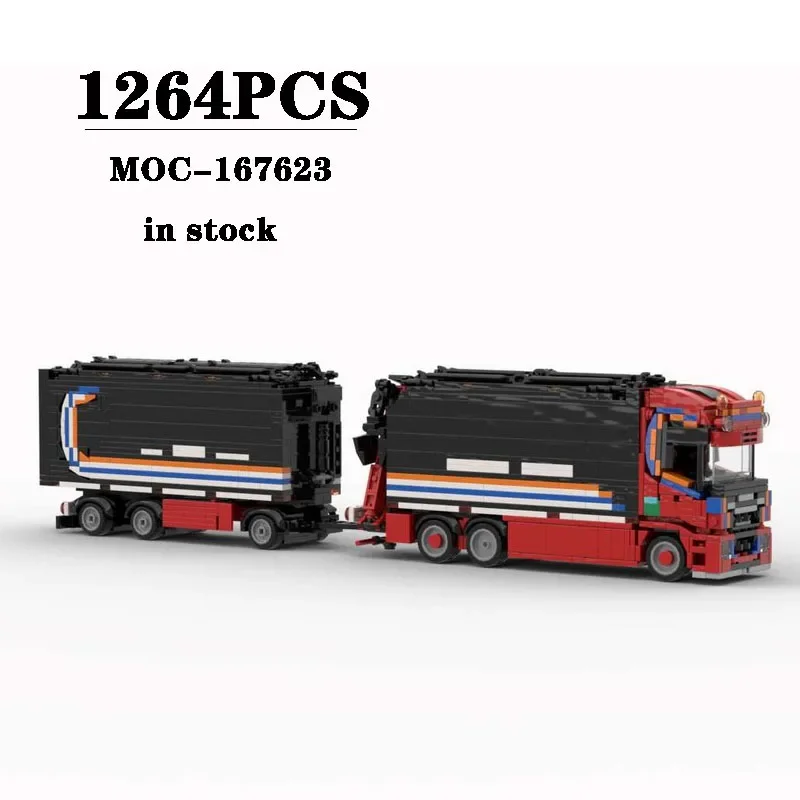 

New Building Blocks MOC-167623 Truck Trailer Container Construction Model Ornament 1264PCS Children Birthday Gift Christmas Toy