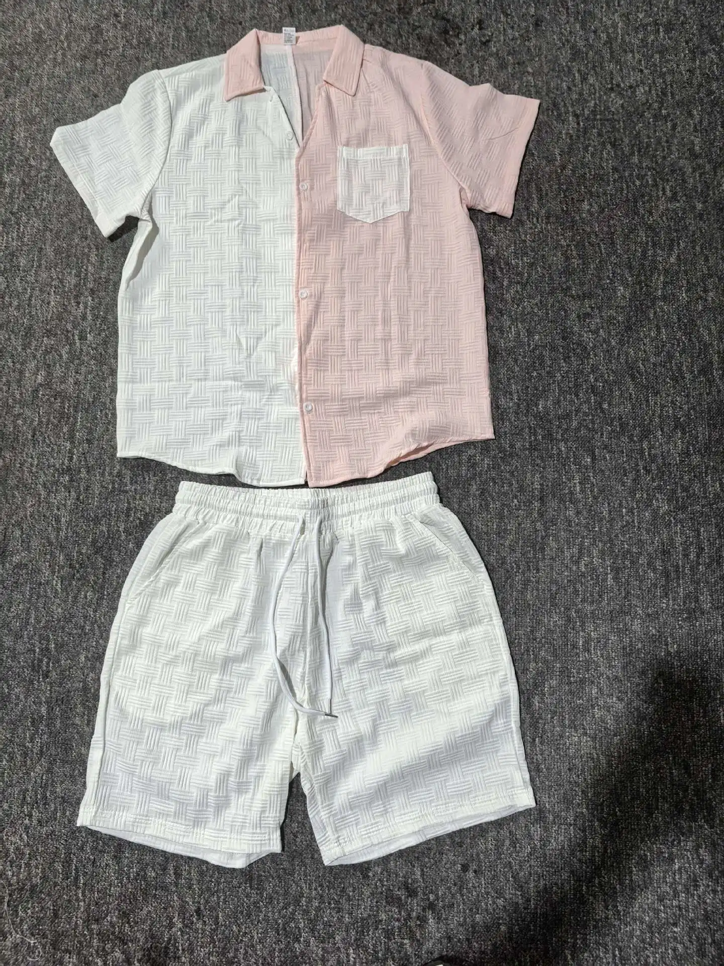 2025 European Men's Summer Short-Sleeved Plaid Multi-Color Padded Short-Sleeved Shorts Collared Shirt Casual Suit