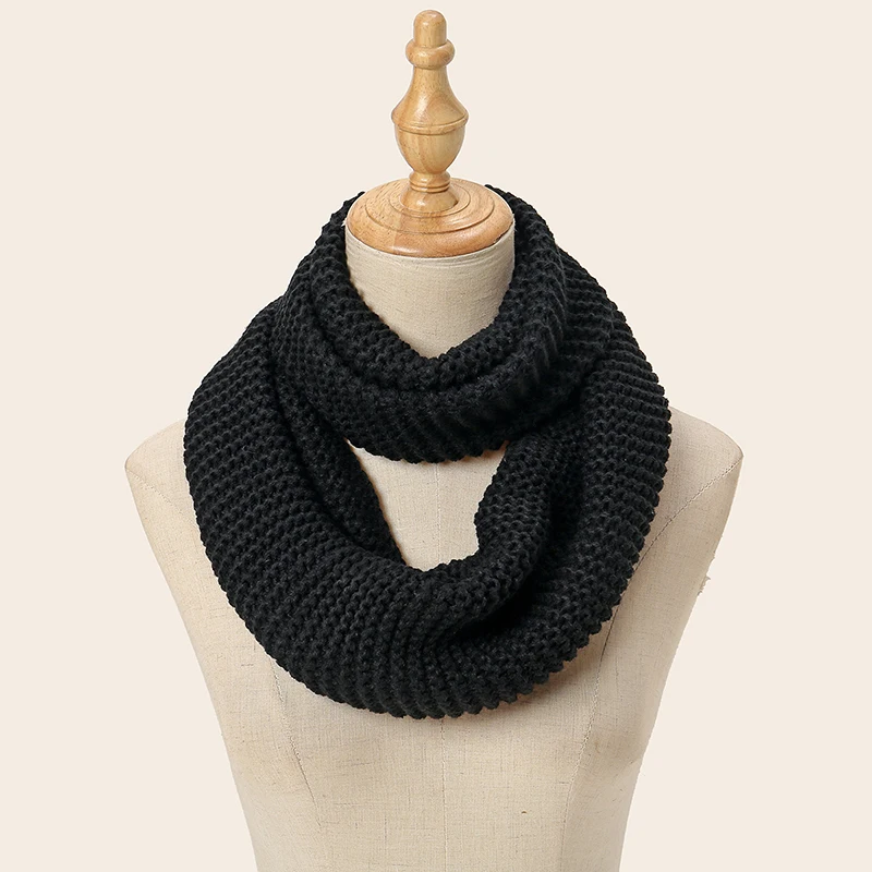 Womens Winter Knitted Solid Thick Scarf  Winter Circle Loop Scarf Vintage Teenagers Girls Ring Scarves Autumn Winter Warmer Neck