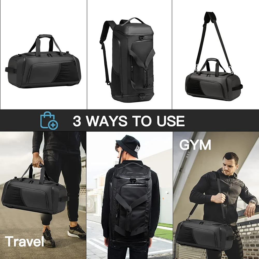 Ginásio Duffle Bag Waterproof Sports Duffel Bags Viagem Weekender Bag para Homens e Mulheres Overnight Bag com Sapatos Compartimento Preto