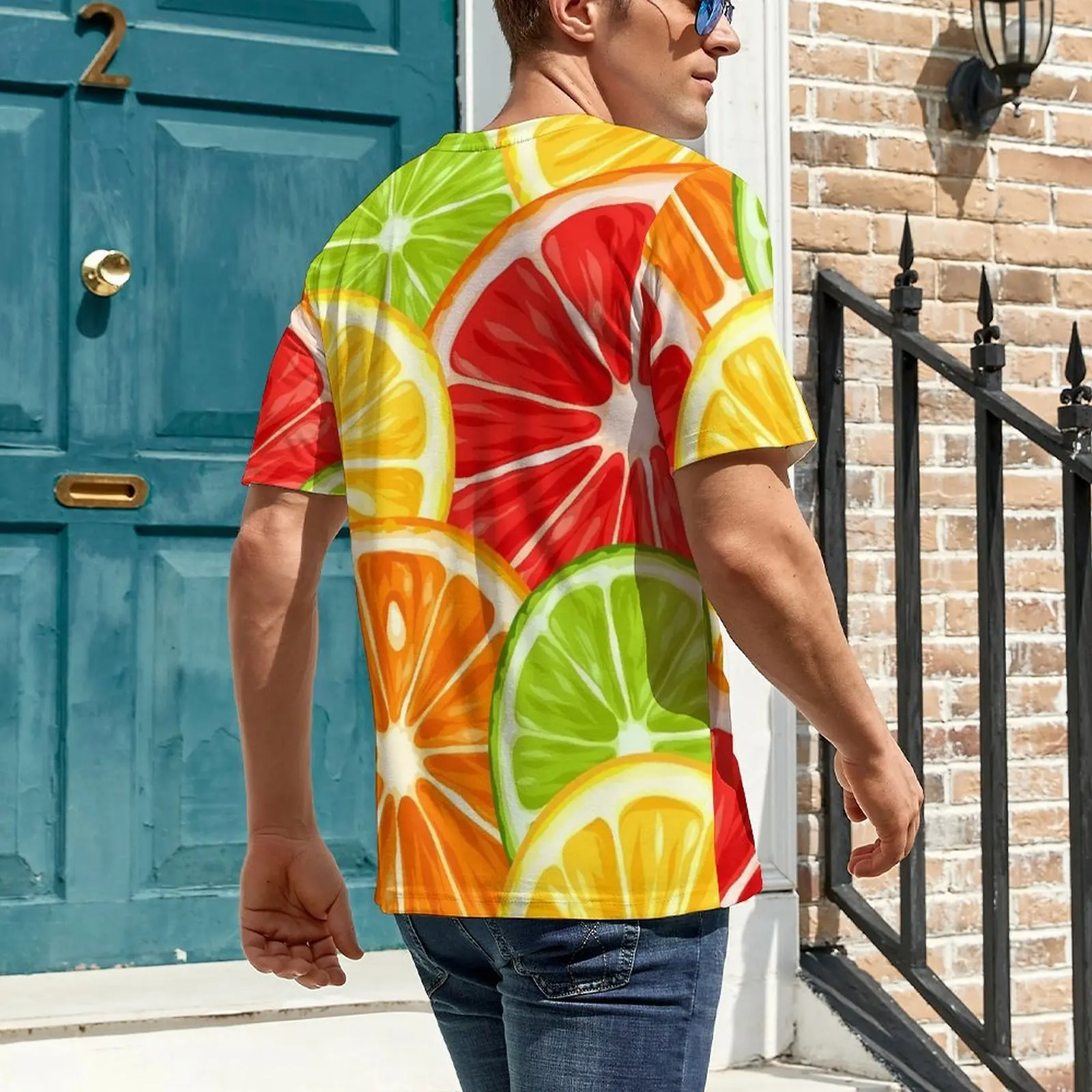 Plus Size T-Shirt Summer Colorful Oranges T-Shirts Fruits Print Casual Round Neck Tshirt Men Vintage Graphic Tees