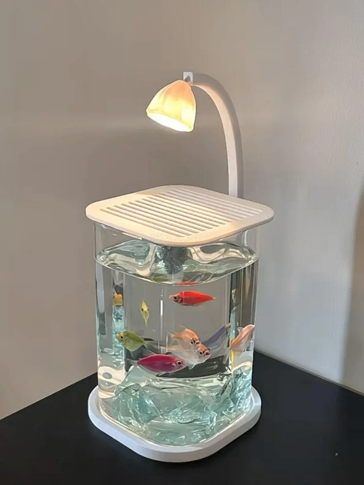 Fish tank fighting fish special ultra white small lazy glass tank living room creative desktop decoration ornamental light