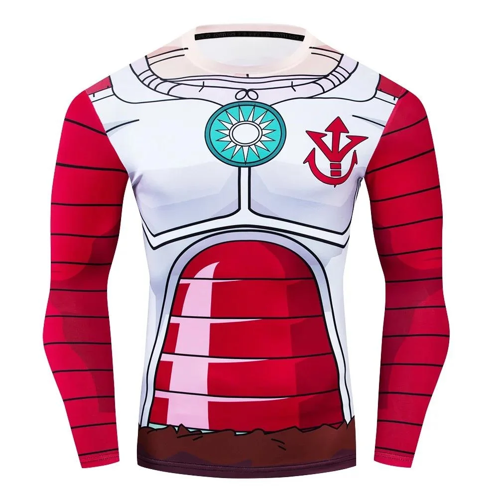 Men's Dragon Ball Anime 3D Print Long-Sleeve Compression Shirts Multiple Characters & Armor Element Design Stylish Fitness Tees