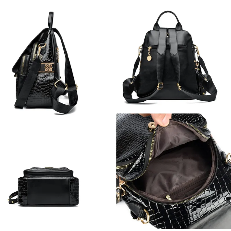 حقيبة ظهر جلدية فاخرة من الشمع الزيتي للنساء، حقيبة كتف عصرية ذات سعة كبيرة، حقيبة نهارية كاجوال أنيقة للسفر، متينة وحقيبة ظهر #4