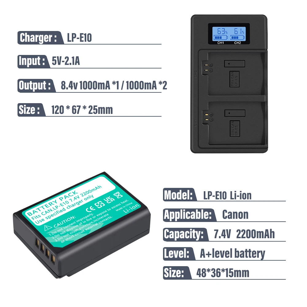 PALO LP-E10 LPE10 LP E10 Digital camera battery for Canon EOS 1100D 1200D 1300D 2000D Rebel T3 T5 T6 KISS X50 X70 Battery L10