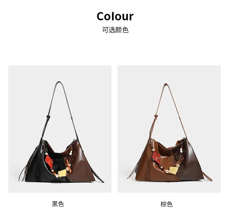 Elegant Color Block Tote Bag Women Unique Design Large Capacity Crossbody Shoulder Bag Work Commute Handbag