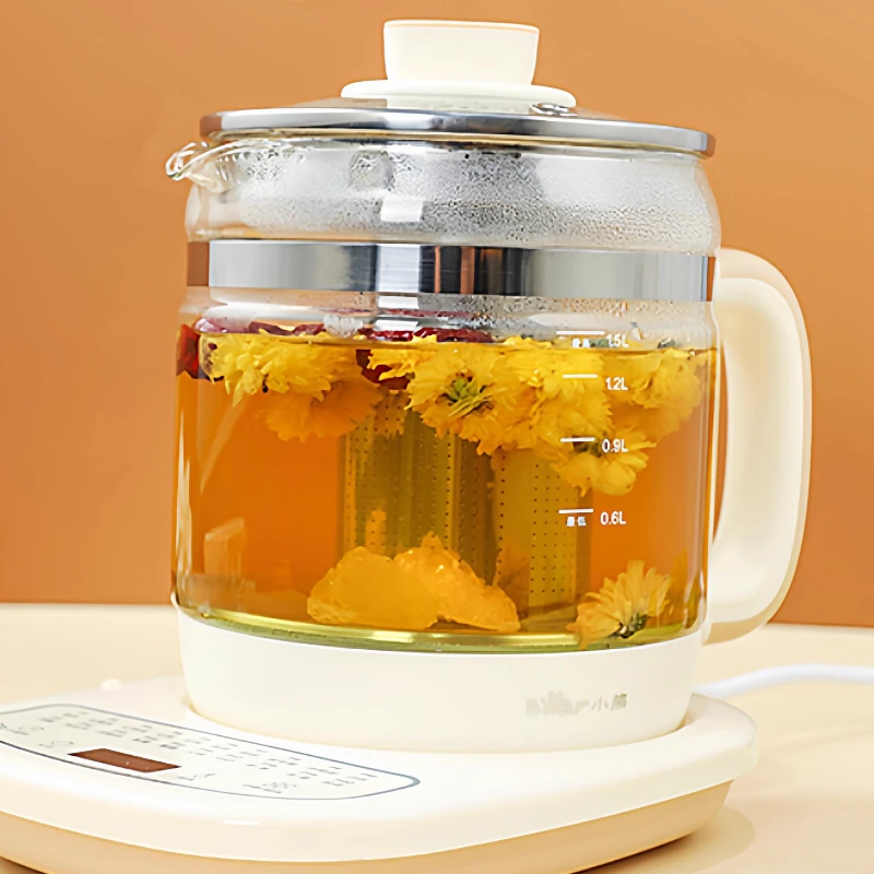 

Электрический горшок для здоровья, многофункциональный чайник, стеклянный чайник с резервированием, контроль температуры, емкость 1,5 л, 24-часовой таймер