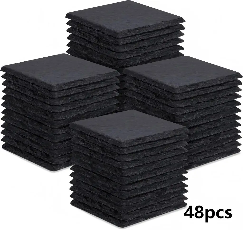 Dofiki 8/12/24/48/96-pack met zwarte leisteen onderzetters (10x10cm), vierkante onderzetters van natuursteen (grootverpakking)