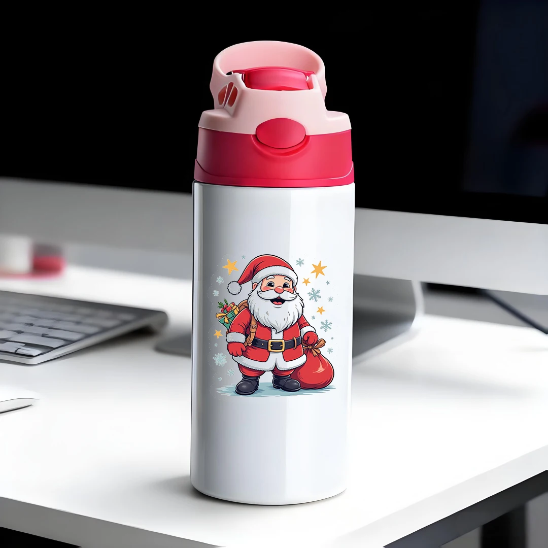 

304 stainless steel thermal cup + cartoon Santa Claus pattern + children's straw cup a must-have Christmas gift