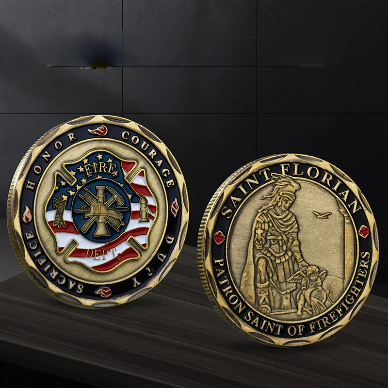 مجموعة عملات تذكارية لحارس الإطفاء ، سان فلوريان الأمريكية ، مطلي بالبرونز ، ذهب ، مجموعة