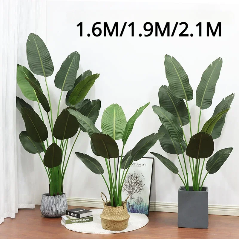 Large Artificial Banana Tree Leaves Green Tropical Plants Potted Nordic Fake Palm Tree  Plastic home Garden Office decor Bonsai