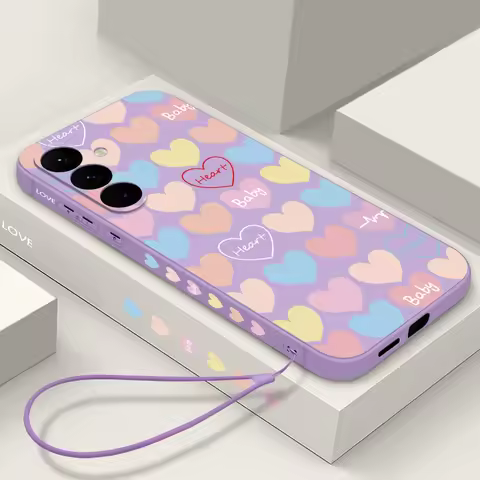 Colored Love Hearts Lanyard Case For Samsung Galaxy S24 S23 Ultra S25 S22 S21 S20 FE A52 A53 A14 A34 A15 A25 A35 A55 A54 5G Capa