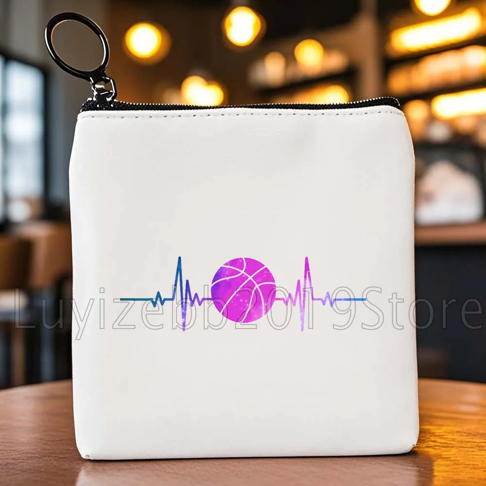 Basketbalbal Aquarel Sportgeschenken Canvas Portemonnee Kleine vierkante tas Sleutel Reisopslag Kaarttassen Portemonneezakje Draagbaar