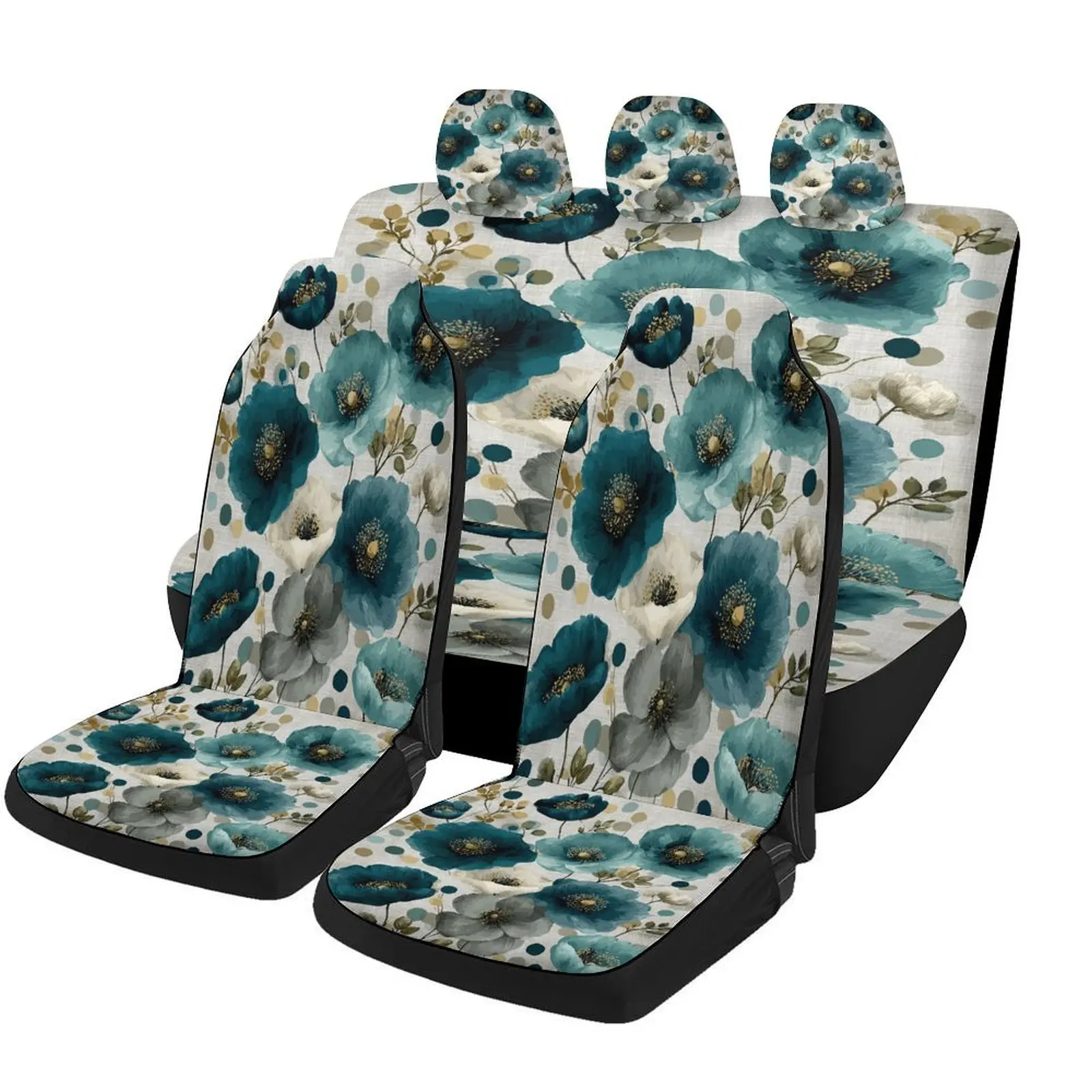 

Set Of Car Seat Covers Featuring A Blue Floral Design, Suitable For Various Vehicles. These Trendy And Breathable Covers Serve A