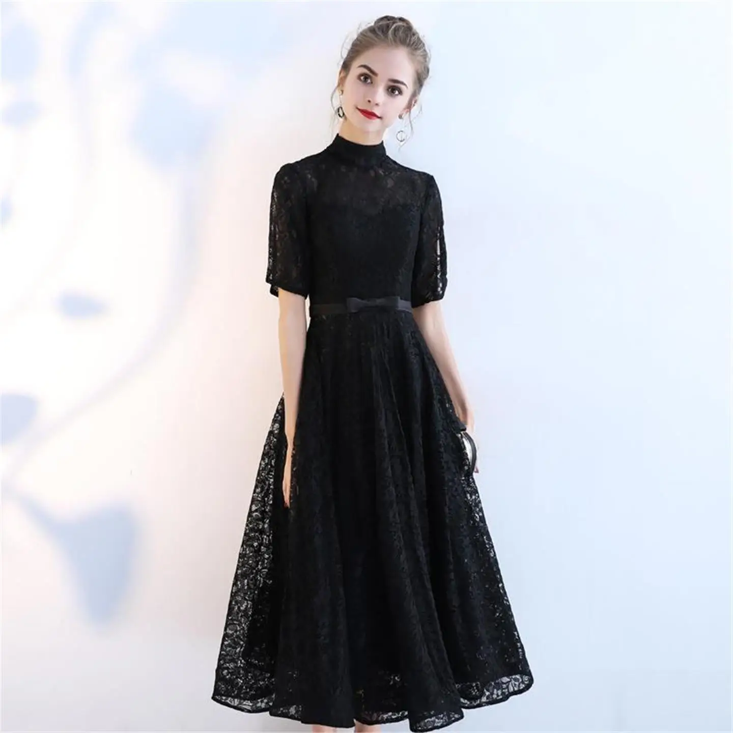 

Bla Lace Slimming Evening Dr Ele Little Girl's Dr High Waist ort Sve Polyester Fiber KTV Costume New 2025