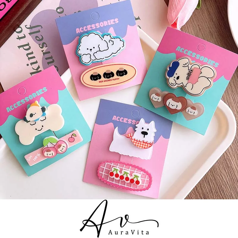 2024 New Trend Alloy Resin Cartoon Dog Duckbill Clip 2PCS School Party Creative Hair Clip Set for Girls Cute Hair Accessories