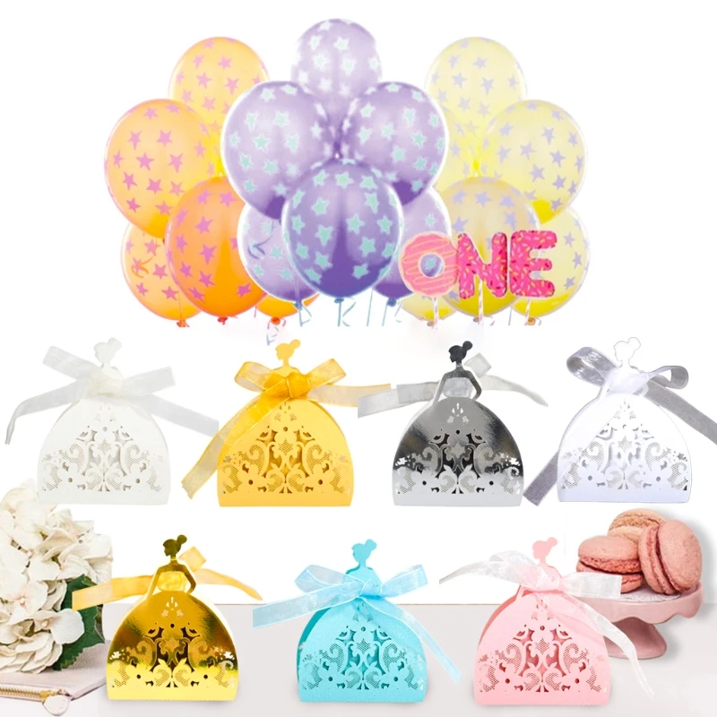 

100pcs Flower Lace Hollow Candy Boxes Wedding Party Favor Box Chocolate Gift Box for Bridal Shower Anniverary Birthday